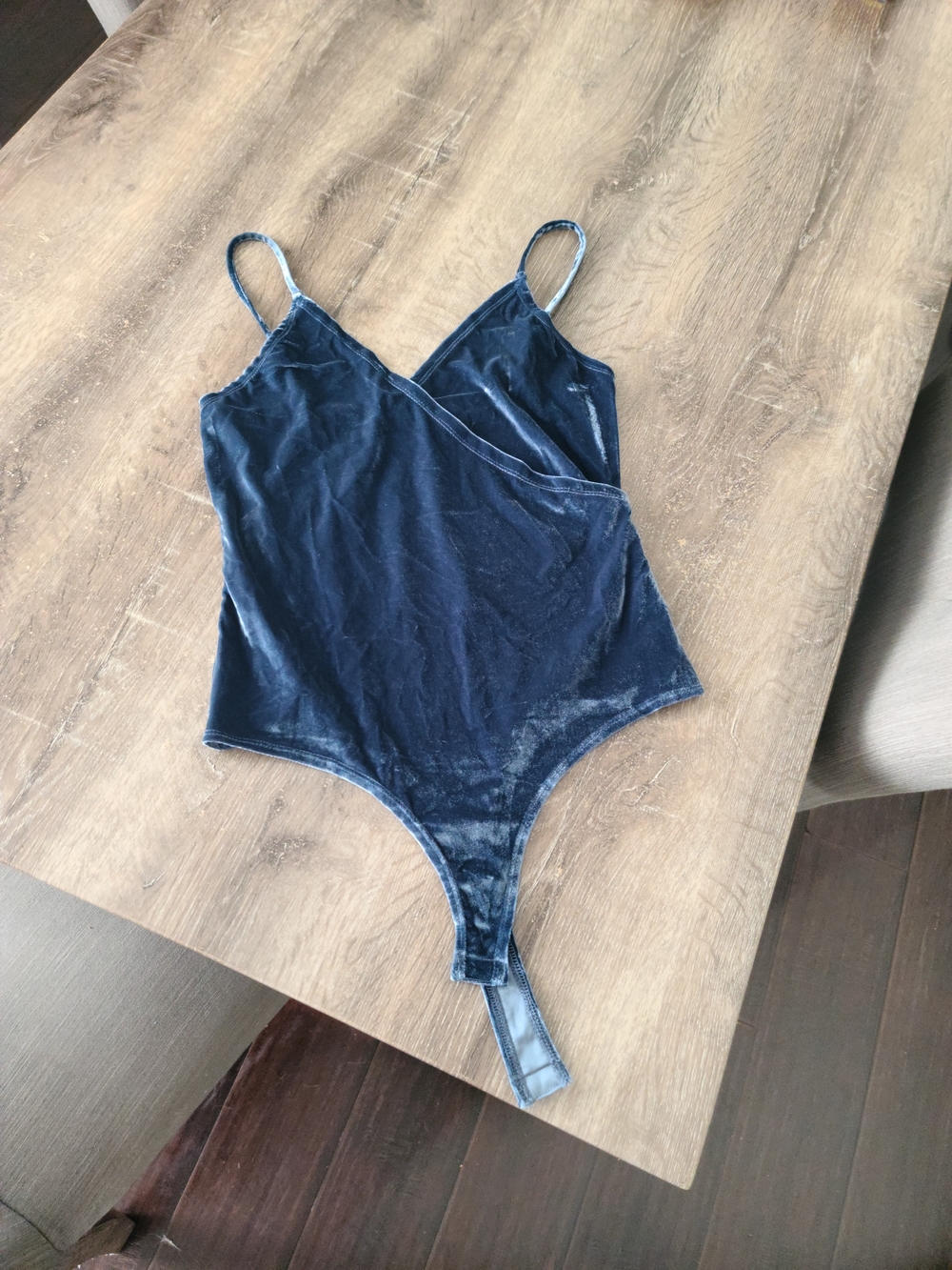 Lulu's Deep Navy Velvet Wrap Bodysuit